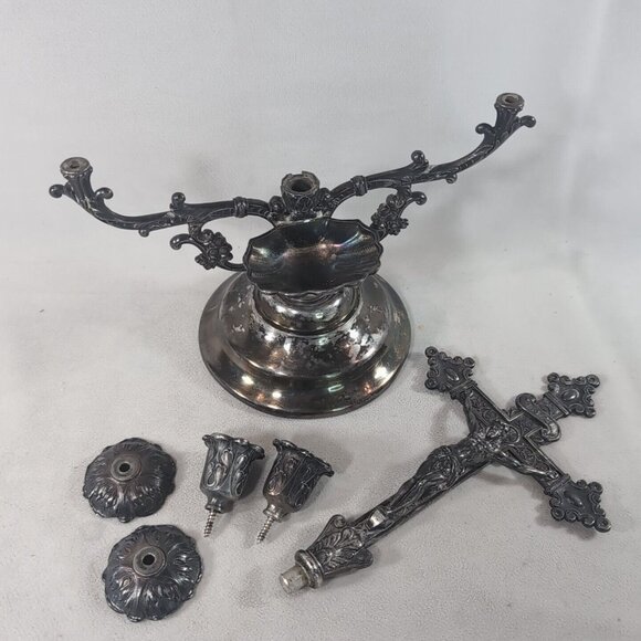 Vtg 1996 Homan Sick-Call Outfit Last Rites Silverplate Cross Crucifix Catholic - Picture 13 of 15